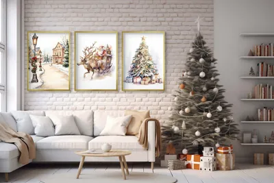 Zdjęcie produktu dla DECOWALLS Zestaw plakatów 3 sztuki - Świąteczny plakat do salonu - Renifer 50x70 cm
