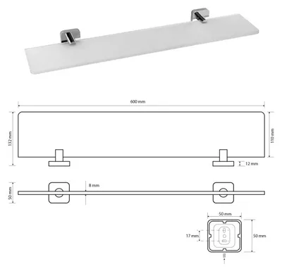 Immagine prodotto di Sapho INSIA Ripiano in vetro 600x50x132 mm, cromato