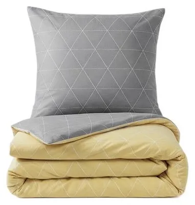 Immagine prodotto di Biancheria da letto Renforce con cerniera - Set reversibile in 100% cotone, motivo a rombi, giallo 135 x 200 cm + 80 x 80 cm