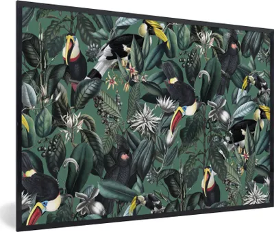 Produktbild von MuchoWow® Gerahmtes Poster Blumen - Vogel - Collage 90x60 cm - Poster mit Schwarzem Bilderrahmen Wandposter Rahmen Foto Bilder - Fotorahmen - Foto-Plakat