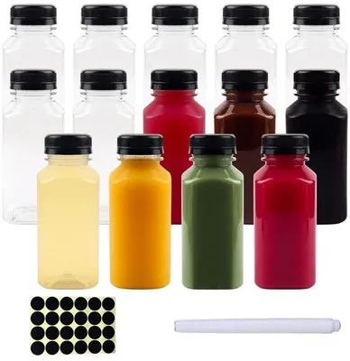Productafbeelding van 14 Stuks 250ml Plastic Sapflessen met Deksel - Herbruikbare Drinkcontainers