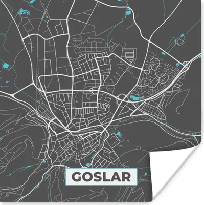 Produktbild von MuchoWow® Poster Stadtplan - Deutschland - Blau - Goslar - Karte 75x75 cm - Wand Dekoration