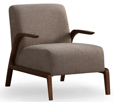 Obrázek produktu pro Hnědé látkové křeslo – moderní, stylové, minimalistické, s dřevěnými detaily