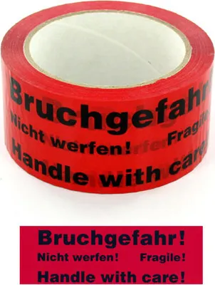 Produktbild von 4 x Paketband Packband Warnband Bruchgefahr 66m x 50mm