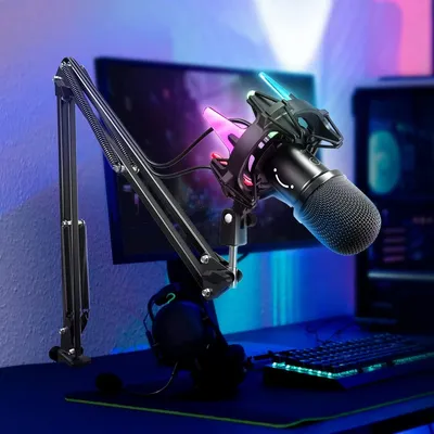 Produktbild von FIFINE Gaming Mikrofon PC mit Arm, 8 RGB Steuerungsmodi USB Microphone für MAC P