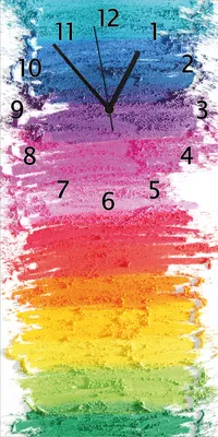 Produktbild von Wallario Design Wanduhr bedruckt, Größe 30 x 60 cm, Motiv: Regenbogenstreifen auf weißem Hintergrund - Bunter Anstrich