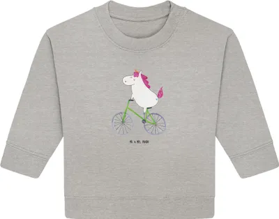 Produktbild von Mr. & Mrs. Panda Organic Baby Pullover Einhorn Radfahrer 24. - 36. Monat - Heather Grey - Geschenk, Unicorn, Bullover, Einhörner, Radfahren, Bike