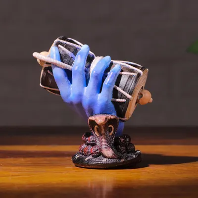 Shiva Damru Figur mit Hand, Blau, 6,6 x 6,8 x 7,5 cm