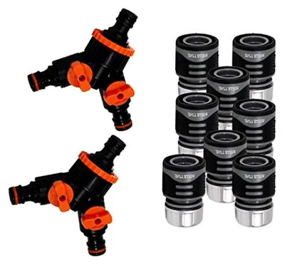 Produktbild von 8 x graue Schlauchkupplungen, 2 x Y-Verteiler mit Hahn