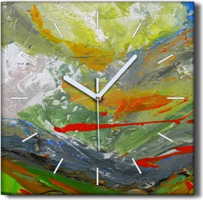 Produktbild von Coloray Hodiny Unikátní 30x30 cm  Tiché hodiny Pro obývací pokoj a kuchyň Nástěnné hodiny Plátno Černé ručičky hodin - Barevné skvrny