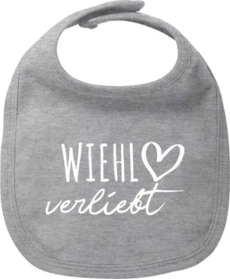 Produktbild von Huuraa Baby Lätzchen Wiehl verliebt Heather Grey Klettverschluss  Baumwolle Latz Geschenkidee