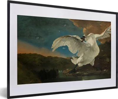 Produktbild von MuchoWow® Gerahmtes Poster Schwan - Alte Meister - Jan Asselijn 60x40 cm - Poster mit Schwarzem Bilderrahmen Wandposter Rahmen Foto Bilder - Schlafzimmer - Plakat in Rahmen - Drucken