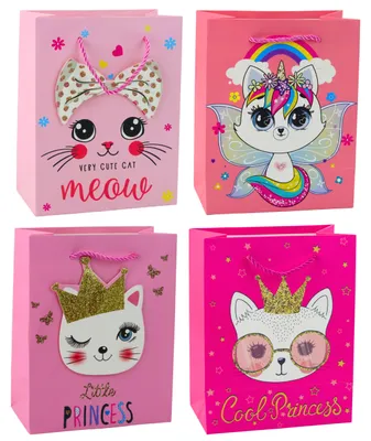 Productafbeelding van Papieren Cadeautasje Kittens Glitter Roze 23 X 18 X 10,5 Cm