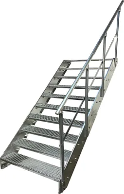 Produktbild von Stahl Wangentreppe Gitterroststufen 10 Stufen Geländer Rechts - Verzinkt - (B x H x T) 140 x 190 x 196 cm