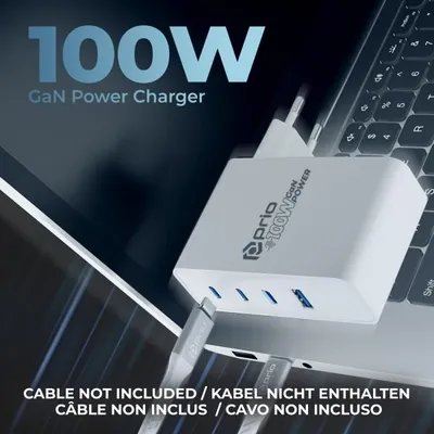 Produktbild von prio 100W GaN Power Ladegerät PD PPS (USB-C) + QC 3.0 (USB-A) weiß | Schnellladeadapter
