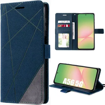 Image de Coque pour Samsung Galaxy A56 5G, Effet Cuir Antichoc Protection 360° - Bleu Marine