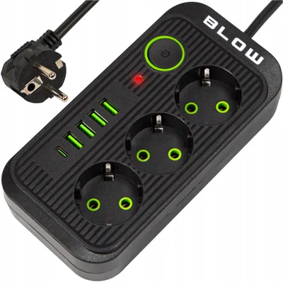 Produktbild von Blow Verlängerungskabel 3 Steckdosen 4 USB-C 3 m Schwarz Mit Schalter Ce Rohs