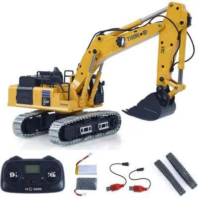 Produktbild von YIGONG 520 RC Kettenbagger 1:50 2,4G Ferngesteuerter Bagger mit Metall-Schaufel Licht Sound Elektrischer Hebefunktion Gelb für Kinder & Sammler