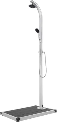 Produktbild von Gartendusche mit Grauer Bodenplatte Duschsäule Außendusche Pooldusche Garten Regendusche Campingdusche Terrassendusche für Outdoor Camping Pool 220 cm Aluminium