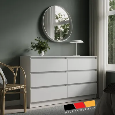 Produktbild von Home Collective Kommode mit 6 Schubladen Kommode Holz Schrank Kommode mit Schubladen, Sideboard, Highboard für Schlafzimmer Wohnzimmer Flur Büro Organizer | 140 cm Breite | Weiß