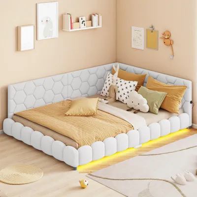 Zdjęcie produktu dla Sofa rozkładana 140 * 200 cm, 16-kolorowe oświetlenie otoczenia, port USB, biały