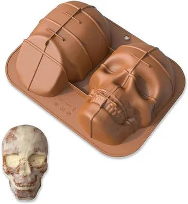 Image de Grand moule en silicone pour gâteau en forme de crâne 3D – idéal pour Halloween, les bonbons, le chocolat et les glaçons