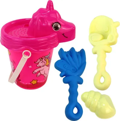 Produktbild von Pinker Einhorn Eimer für den Strand mit Accessoires