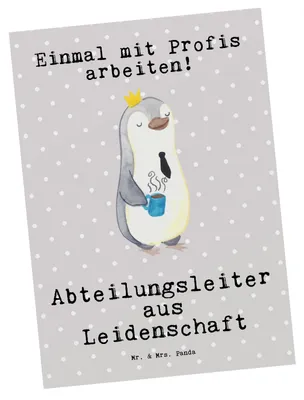 Produktbild von Mr. & Mrs. Panda Postkarte Abteilungsleiter Leidenschaft - Grau Pastell - Geschenk, Ansichtskarten, Teamleiter, Ansichtskarte, Beruf, Spruch, Grußkarte, einzelkarte