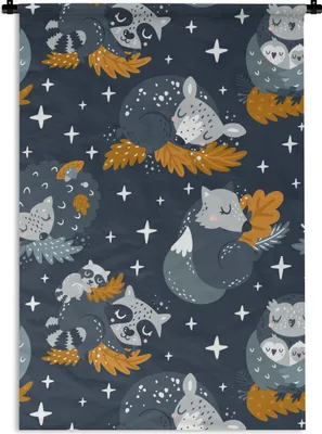Produktbild von MuchoWow® Wandteppich Wandbehang Muster - Tiere - Sterne 90x135 cm Tapisserie Dekoration Wandtuch - Baumwolle - Wandskulptur