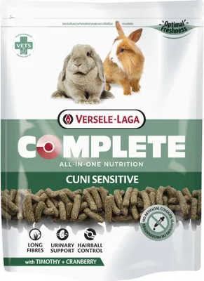 A bag of rabbit food with two rabbits pictured on the front.