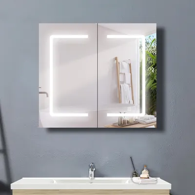 Produktbild von LED Spiegelschrank 80x70cm mit 3 Lichtfarbe Dimmbar Rasier-Steckdose Touch/Wandschalter Beschlagfrei Hochglanz Schwarz