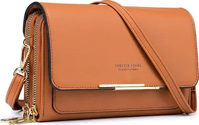 Produktbild von ASKSA Damen Kleine Handy Umhängetasche aus Kunstleder mit Kartenfächer Verstellbar Abnehmbar Schultergurt, Braun
