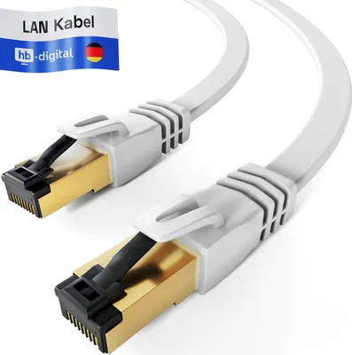 Produktbild von hb-digital Netzwerkkabel flach 1m CAT 8.1 LAN RJ45 LSZH weiß