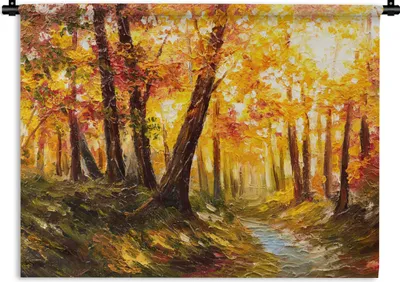 Produktbild von MuchoWow® Wandteppich Wandbehang Gemälde - Herbst - Wald - Ölgemälde 60x45 cm Tapisserie Dekoration Wandtuch - Das Schlafzimmer