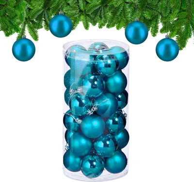 Produktbild von Relaxdays Weihnachtskugeln im 30er Set, Kunststoff, D: 6 cm, runde Weihnachtsbaumdeko, Baumschmuck bruchsicher, petrol