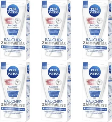 Produktbild von Perl Weiss Raucher Zahnweiss Zahnpasta gegen Nikotinverfärbungen 6x 50ml