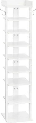 Image de HOOBRO Étagère à chaussures 9 couches étroite avec clôture et crochets Blanc 28 x 28 x 132 cm