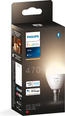 Obrázek produktu pro Philips Hue White Lustr – inteligentní žárovka s paticí E14, Chytrá žárovka, Bluetooth/Zigbee, Bílá, LED, E14, P45