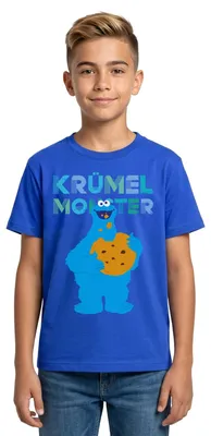 Produktbild von Spreadshirt Sesamstraße Krümelmonster Riesencookie Teenager T-Shirt, 152/164 (12-14 Jahre), Royalblau