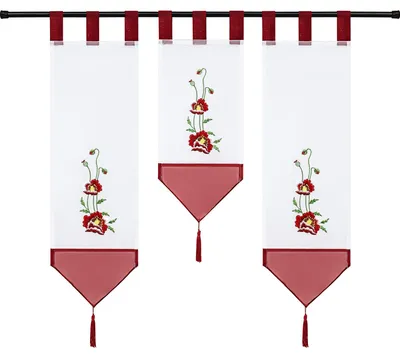 Gardinen-Set, 3-teilig, Voile, Stickmuster, 20 cm breit, rot