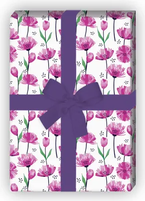 Produktbild von Frühlings Geschenkpapier mit Tulpen Wiese, rosa - G11608, 32 x 48cm