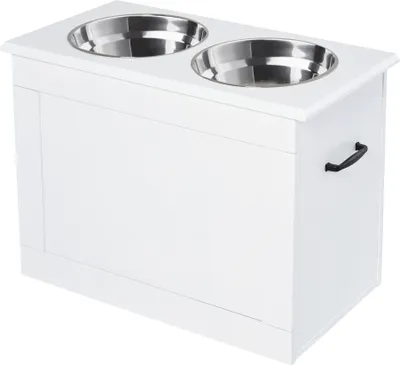 Produktbild von PawHut miska na karmę dla psa z miejscem do przechowywania 2 miski stacja karmienia miska dla kota stal nierdzewna biała 60 x 30 x 41 cm