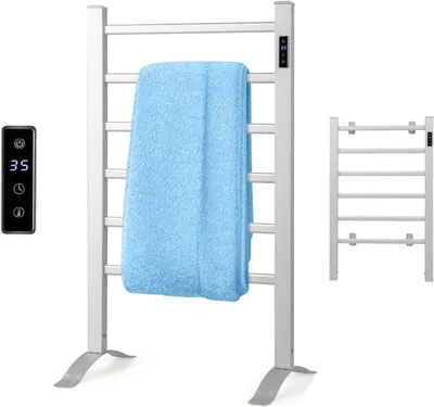 Produktbild von Elektrischer Badheizkoerper 910 x 540mm Handtuchwaermer mit LED-Anzeige Timer-Funktion Thermostat überhitzungsschutz Wandmontierter oder Freistehender Handtuchtrockner aus Alulegierung