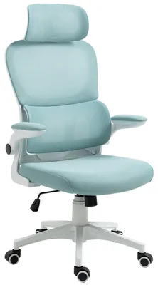 Produktbild von Flexibler Bürostuhl in moderner Mesh-Optik ergonomischer Schreibtischstuhl mit Nacken- und Lordosenstütze Gamingstuhl mit atmungsaktiver Netzrückenlehne und Wippfunktion ,Farbe:Weiß/Blau