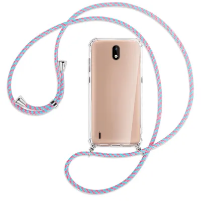 Produktbild von Handykette Backcover-Schutzhülle mit Band (Metall silberfarben) für Nokia 1.3 - pink/mint