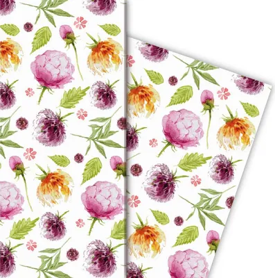Produktbild von Sommerliches Geschenkpapier mit Blumen, weiß - G4830, 32 x 48cm