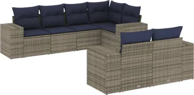 Produktbild von vidaXL 7-teiliges Gartensofa-Set mit Kissen, grau, Polyrattan
