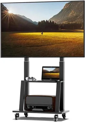 Produktbild von Tragbarer TV-Ständer – TV-Wagen, mobiler TV-Halter – für die Präsentation von Fernsehgeräten – höhenverstellbar – für Bildschirme von 32-75 Zoll – schwarz
