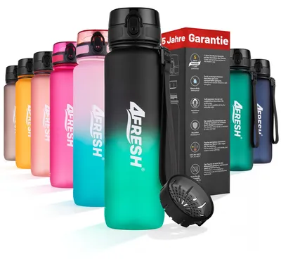 Produktbild von 4FRESH Trinkflasche 1000 ml aus Tritan – BPA-freie Wasserflasche mit Sieb, auslaufsicher, 1-Klick-Öffnung & Trageschlaufe