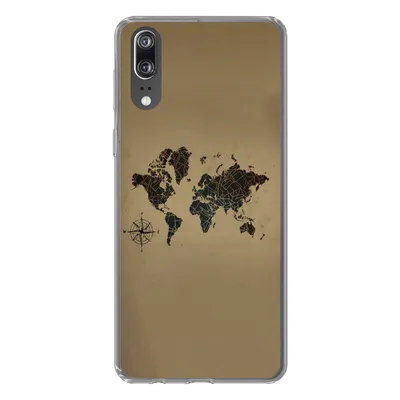 Produktbild von MuchoWow® Handyhülle Schutzhülle Hülle für Huawei P20 Weltkarte - Design - Vintage Silikon Softcase Handy Hülle - Hardcover